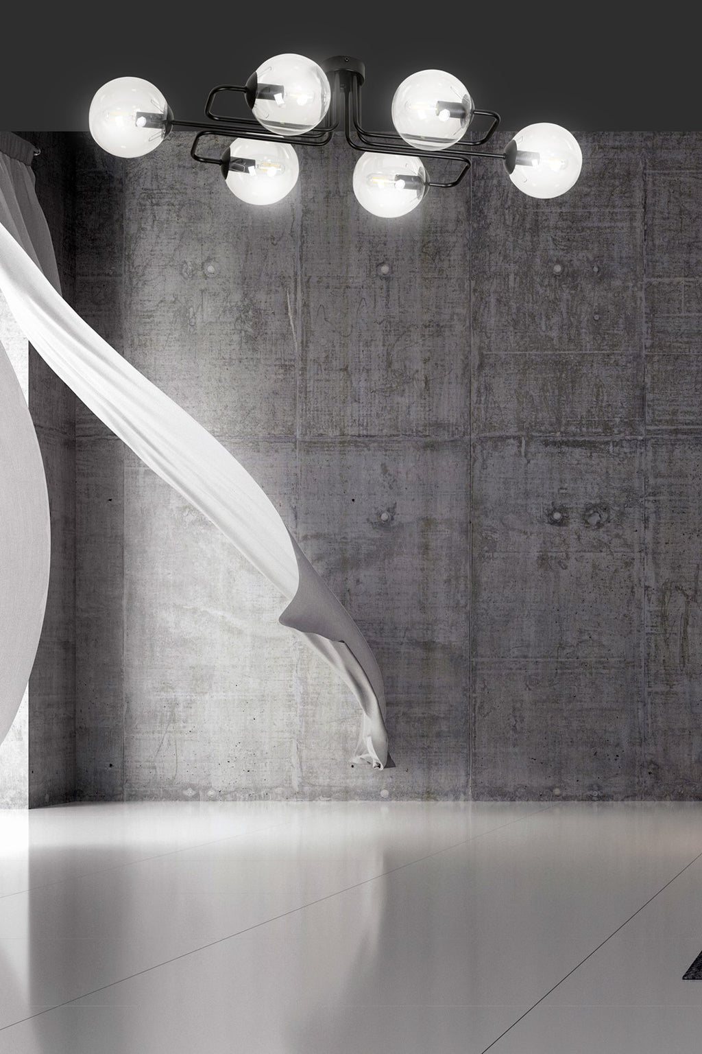 Plafondlamp gepoedercoat staal modern Brendi zwart, 6 lichts, transparant glas, 93 x 50 x 32 cm