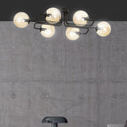 Plafondlamp Brendi gepoedercoat staal, modern, zwart met amberkleurig glas, 6 lichts, 93 x 50 x 32 cm