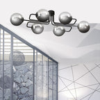 Plafondlamp staal Brendi zwart met grafiet glazen kappen, 93 x 50 x 32 cm, 6 lichts