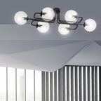 Plafondlamp gepoedercoat staal modern Brendi zwart, 6 lichts, transparant glas, 93 x 50 x 32 cm