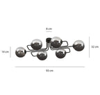 Plafondlamp staal Brendi zwart met grafiet glazen kappen, 93 x 50 x 32 cm, 6 lichts