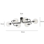 Plafondlamp gepoedercoat staal modern Brendi zwart, 6 lichts, transparant glas, 93 x 50 x 32 cm