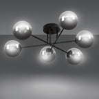 Plafondlamp gepoedercoat staal en glas Brendi, zwart met grafiet glazen kappen, 6 lichts, 93 cm breed