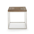 Bijzettafel Ace gerecycled vurenhout en roestvrij staal, naturel, haringbeenpatroon, 61 x 61 x 61 cm