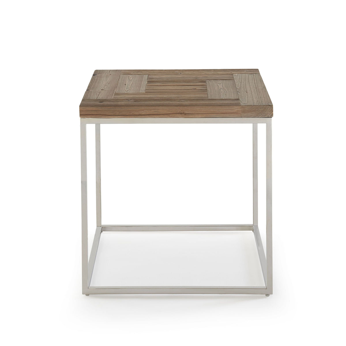 Bijzettafel Ace gerecycled vurenhout en roestvrij staal, naturel, haringbeenpatroon, 61 x 61 x 61 cm