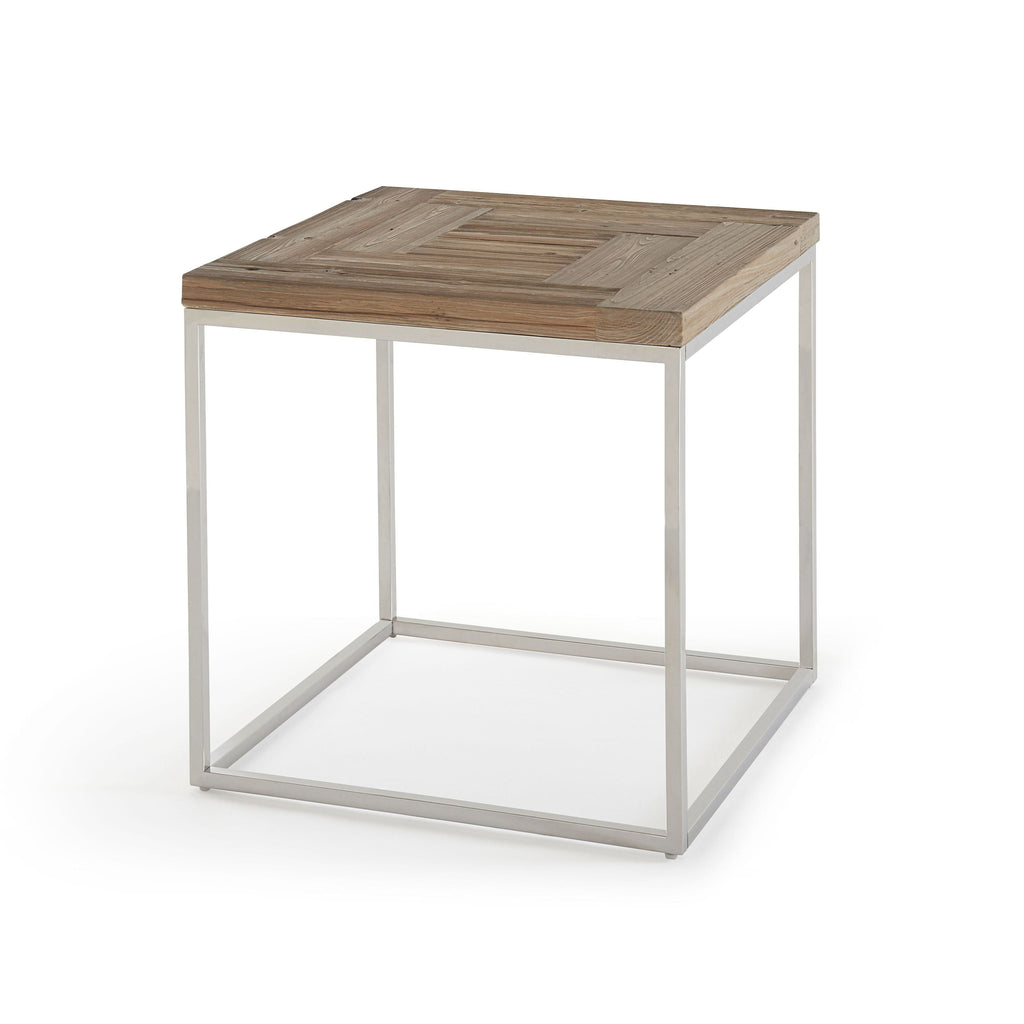 Bijzettafel Ace gerecycled vurenhout en roestvrij staal, naturel, haringbeenpatroon, 61 x 61 x 61 cm