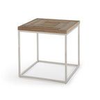 Bijzettafel Ace gerecycled vurenhout en roestvrij staal, naturel, haringbeenpatroon, 61 x 61 x 61 cm
