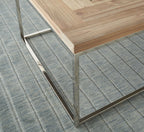 Bijzettafel Ace gerecycled vurenhout en roestvrij staal, naturel, haringbeenpatroon, 61 x 61 x 61 cm