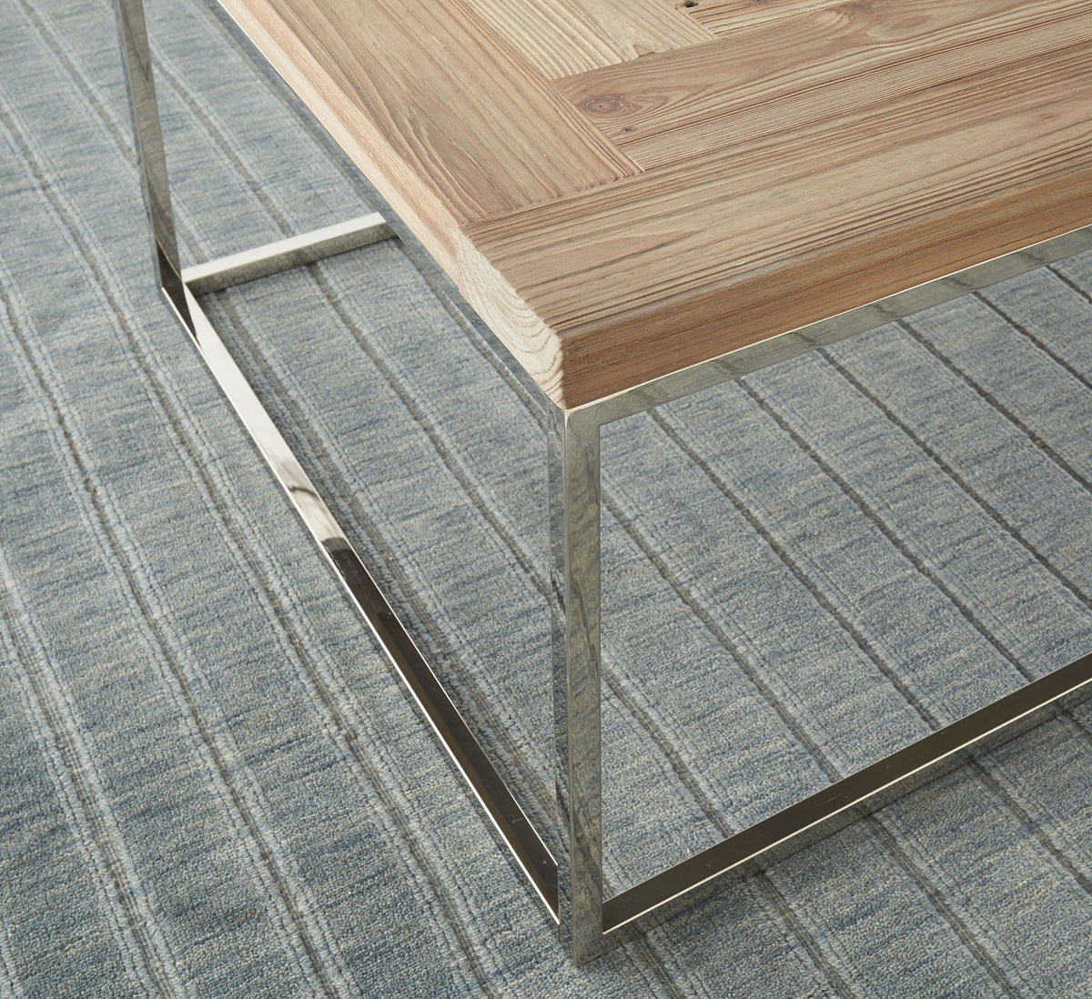 Bijzettafel Ace gerecycled vurenhout en roestvrij staal, naturel, haringbeenpatroon, 61 x 61 x 61 cm