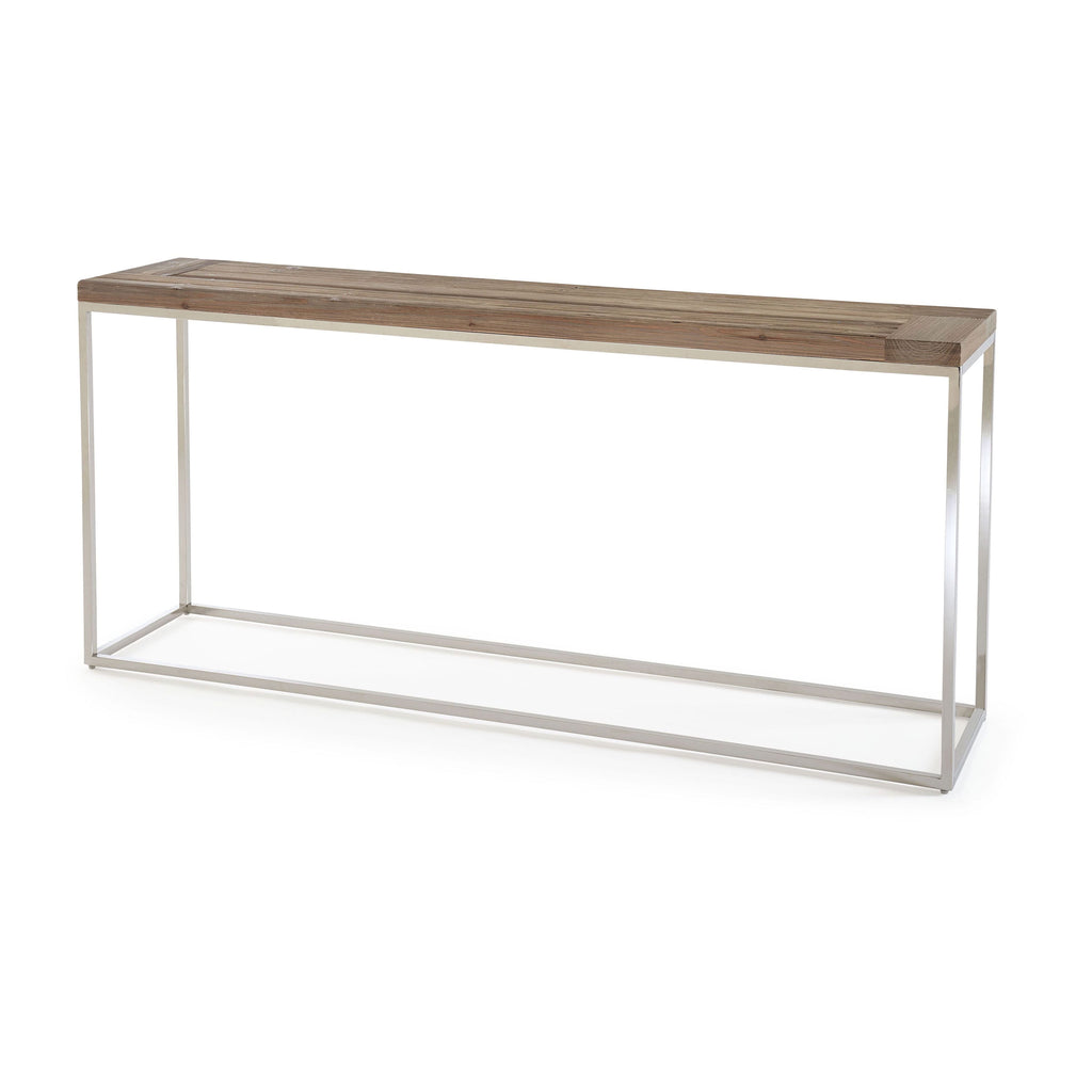 Consoletafel gerecupereerd vurenhout en gepolijst roestvrij staal, Ace, naturel – 170 x 38 x 76 cm