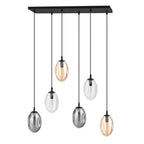 Plafondlamp 6 lichts gepoedercoat staal en glas, Astral, modern, zwart met grafiet, transparant en amber kappen