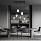 Plafondlamp 6 lichts gepoedercoat staal en glas, Astral, modern, zwart met grafiet, transparant en amber kappen