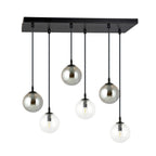 Hanglamp gepoedercoat staal en glas, Cosmo, zwart met transparant en grafiet glas, 6 lichts, E14, 65 x 120 cm