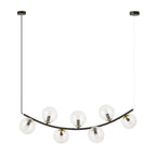 Hanglamp gepoedercoat staal Ritz retro, zwart met goudkleurige accenten, transparant glas, 7 lichtpunten, 95 x 100 cm