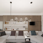 Hanglamp gepoedercoat staal Ritz retro, zwart met goudkleurige accenten, transparant glas, 7 lichtpunten, 95 x 100 cm