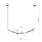 Hanglamp gepoedercoat staal retro Ritz zwart met goud, 7 witte glazen kappen, 95 x 100 cm voor eettafel