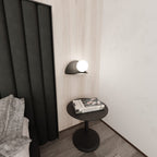 Wandlamp gepoedercoat staal en glas, minimalistisch Vorm 7, zwart met witte glazen kap Ø 14 cm