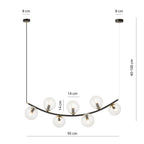 Hanglamp gepoedercoat staal Ritz retro, zwart met goudkleurige accenten, transparant glas, 7 lichtpunten, 95 x 100 cm
