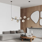 Hanglamp Ritz gepoedercoat staal en glas, retro, zwart met grafiet glazen kappen, 7 lichtpunten, 95 x 100 cm