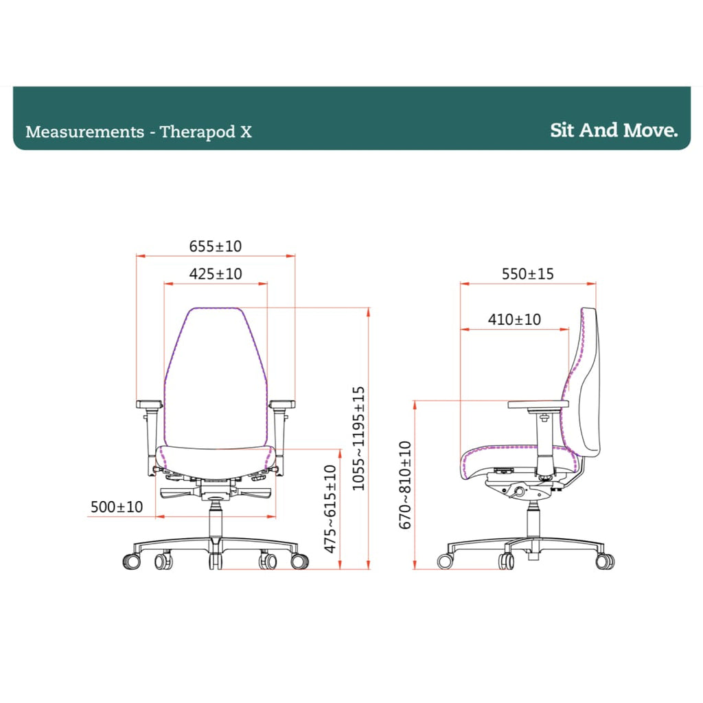 Bureaustoel ergonomisch Mirage-stoffering zwart Therapod X Standaard, 3D-armleggers en schuifzitting