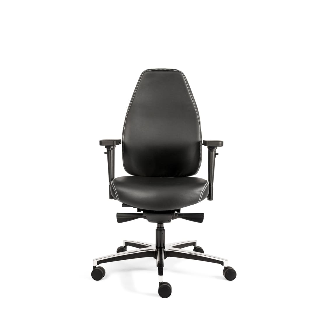 Bureaustoel zwart leer ergonomisch Therapod X Standaard, met 3D-armleggers en schuifzitting