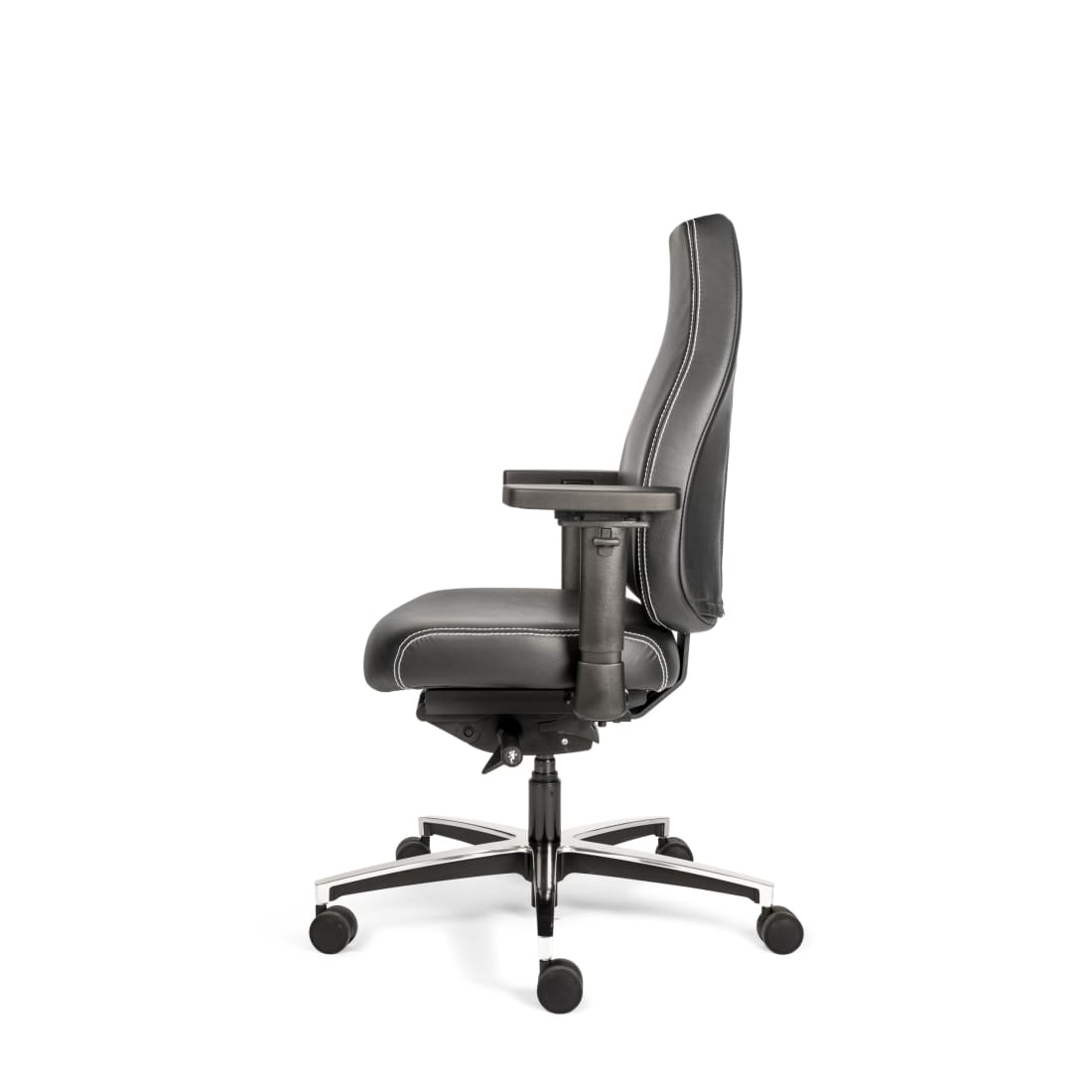 Bureaustoel zwart leer ergonomisch Therapod X Standaard, met 3D-armleggers en schuifzitting
