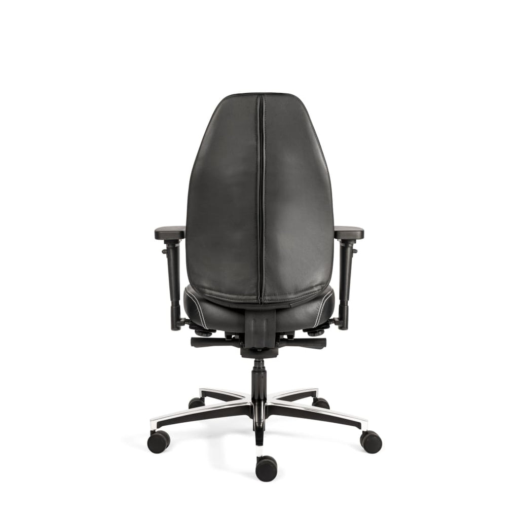 Bureaustoel zwart leer ergonomisch Therapod X Standaard, met 3D-armleggers en schuifzitting