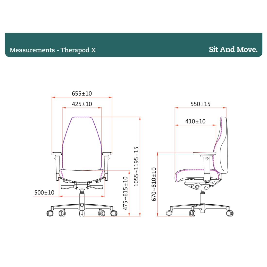 Bureaustoel zwart leer ergonomisch Therapod X Standaard, met 3D-armleggers en schuifzitting