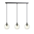 Hanglamp 3 lichtpunten gepoedercoat staal en glas, modern, zwart met transparante kappen, 70 x 100 cm