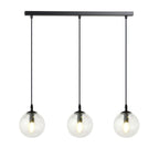 Hanglamp 3 lichtpunten gepoedercoat staal en glas, modern, zwart met transparante kappen, 70 x 100 cm