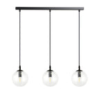 Hanglamp 3 lichtpunten gepoedercoat staal en glas, modern, zwart met transparante kappen, 70 x 100 cm