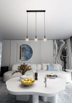 Hanglamp 3 lichtpunten gepoedercoat staal en glas, modern, zwart met transparante kappen, 70 x 100 cm