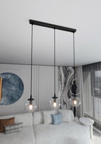 Hanglamp 3 lichtpunten gepoedercoat staal en glas, modern, zwart met transparante kappen, 70 x 100 cm