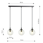 Hanglamp 3 lichtpunten gepoedercoat staal en glas, modern, zwart met transparante kappen, 70 x 100 cm