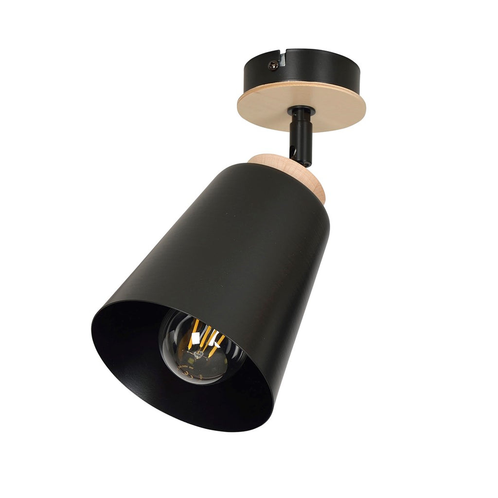 Plafondlamp gepoedercoat staal multiplex Scandinavisch Atlas zwart, B 15 x H 30 cm, E27 voor woonkamer en slaapkamer