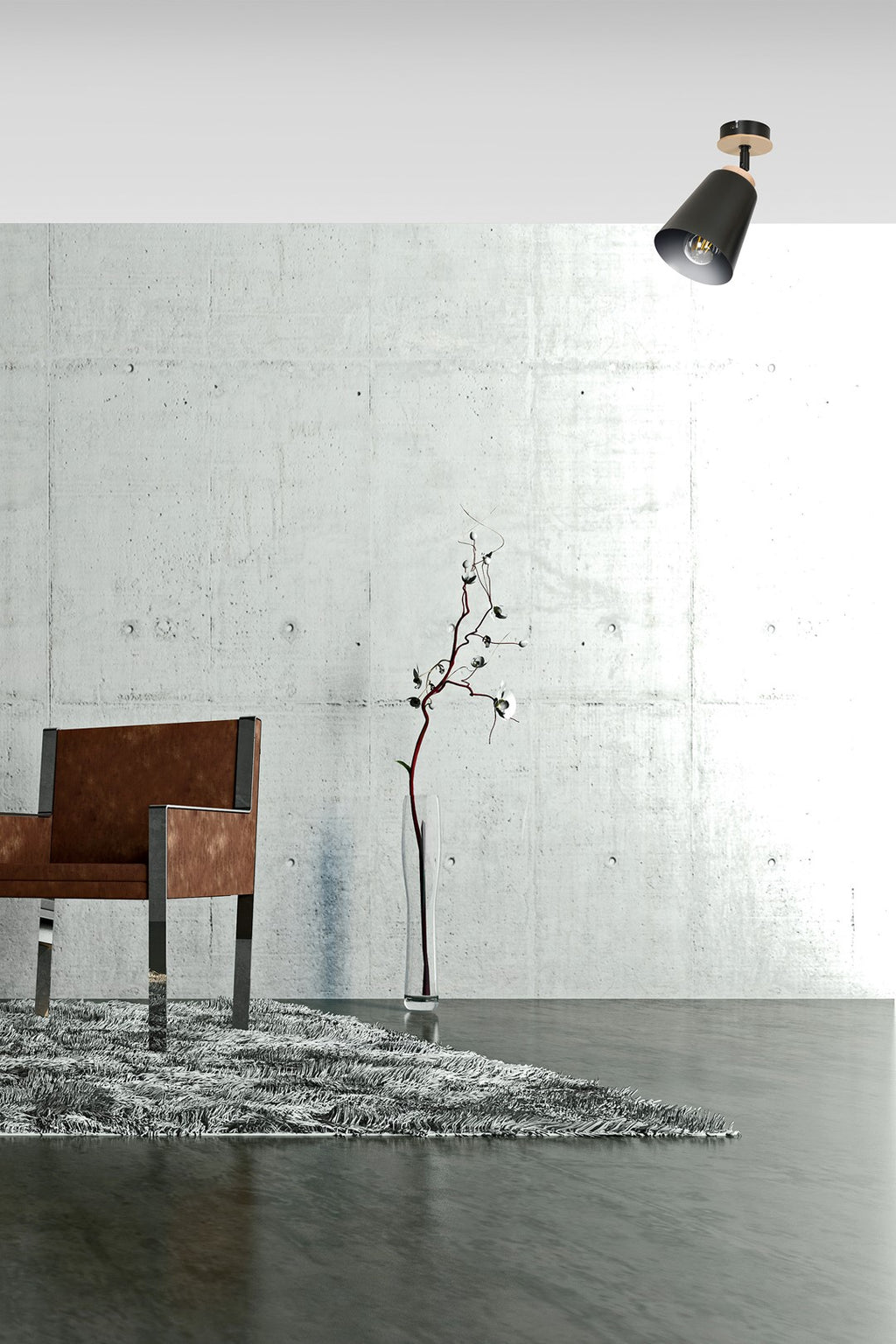 Plafondlamp gepoedercoat staal multiplex Scandinavisch Atlas zwart, B 15 x H 30 cm, E27 voor woonkamer en slaapkamer