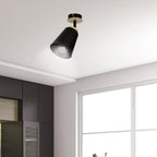 Plafondlamp gepoedercoat staal multiplex Scandinavisch Atlas zwart, B 15 x H 30 cm, E27 voor woonkamer en slaapkamer