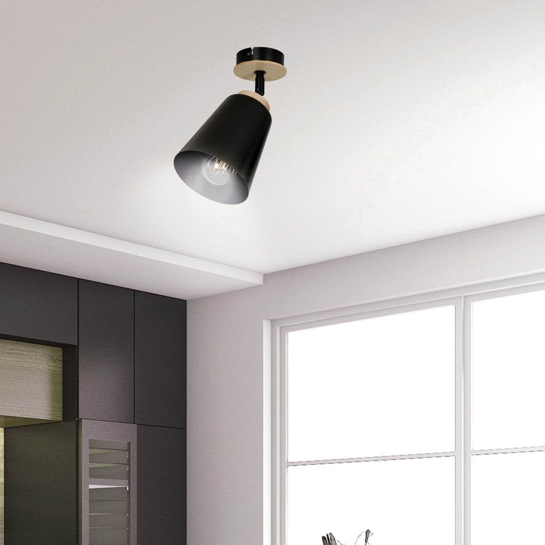 Plafondlamp gepoedercoat staal multiplex Scandinavisch Atlas zwart, B 15 x H 30 cm, E27 voor woonkamer en slaapkamer