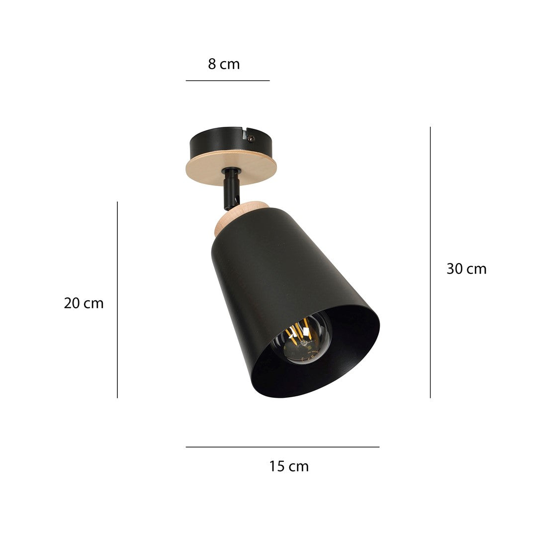 Plafondlamp gepoedercoat staal multiplex Scandinavisch Atlas zwart, B 15 x H 30 cm, E27 voor woonkamer en slaapkamer