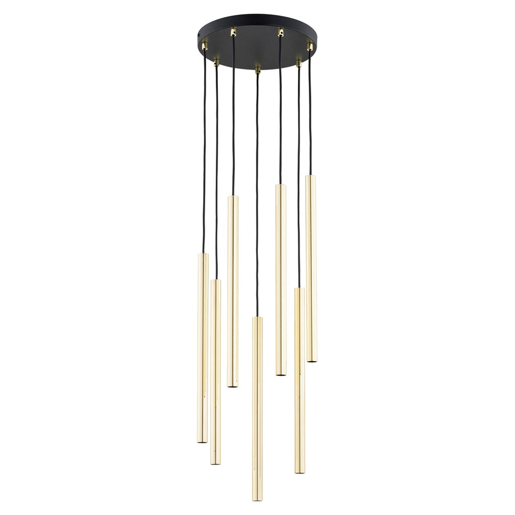 Hanglamp gepoedercoat staal Selter glamour, goud en zwart, 7 lichts, G9, Ø 40 cm canopy, verstelbaar