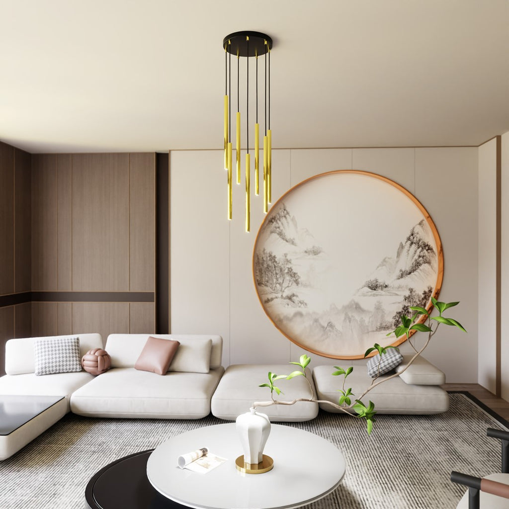 Hanglamp gepoedercoat staal Selter glamour, goud en zwart, 7 lichts, G9, Ø 40 cm canopy, verstelbaar