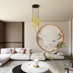 Hanglamp gepoedercoat staal Selter glamour, goud en zwart, 7 lichts, G9, Ø 40 cm canopy, verstelbaar