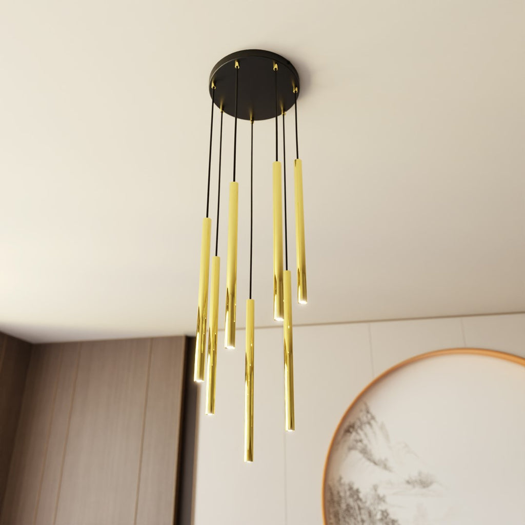 Hanglamp gepoedercoat staal Selter glamour, goud en zwart, 7 lichts, G9, Ø 40 cm canopy, verstelbaar