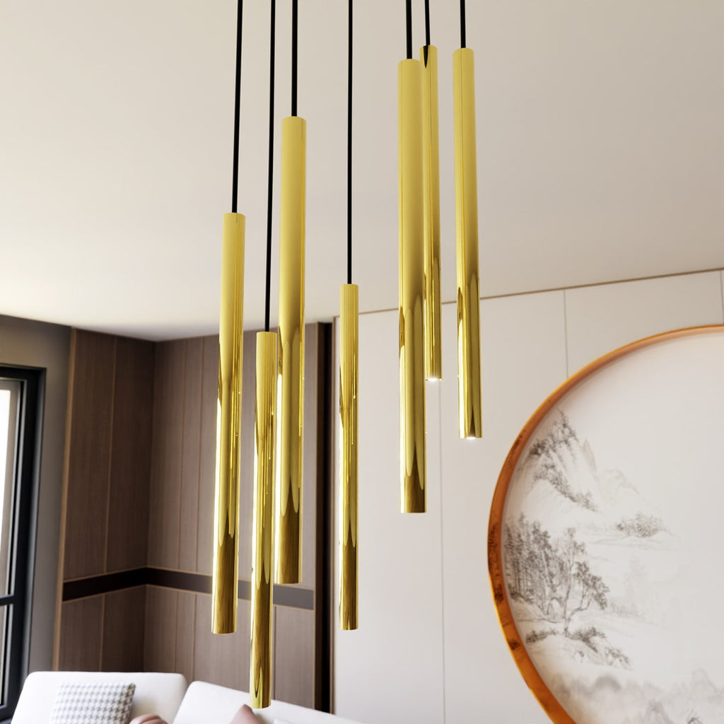 Hanglamp gepoedercoat staal Selter glamour, goud en zwart, 7 lichts, G9, Ø 40 cm canopy, verstelbaar