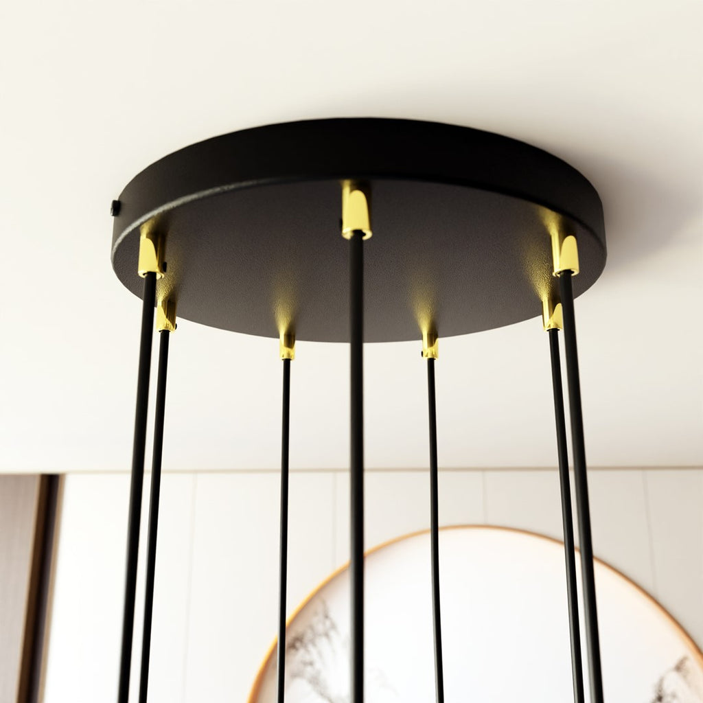 Hanglamp gepoedercoat staal Selter glamour, goud en zwart, 7 lichts, G9, Ø 40 cm canopy, verstelbaar
