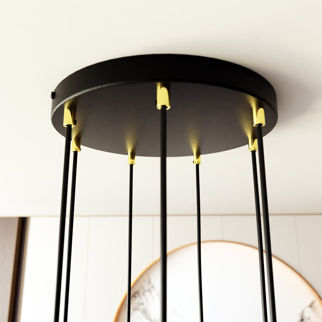 Hanglamp gepoedercoat staal Selter glamour, goud en zwart, 7 lichts, G9, Ø 40 cm canopy, verstelbaar