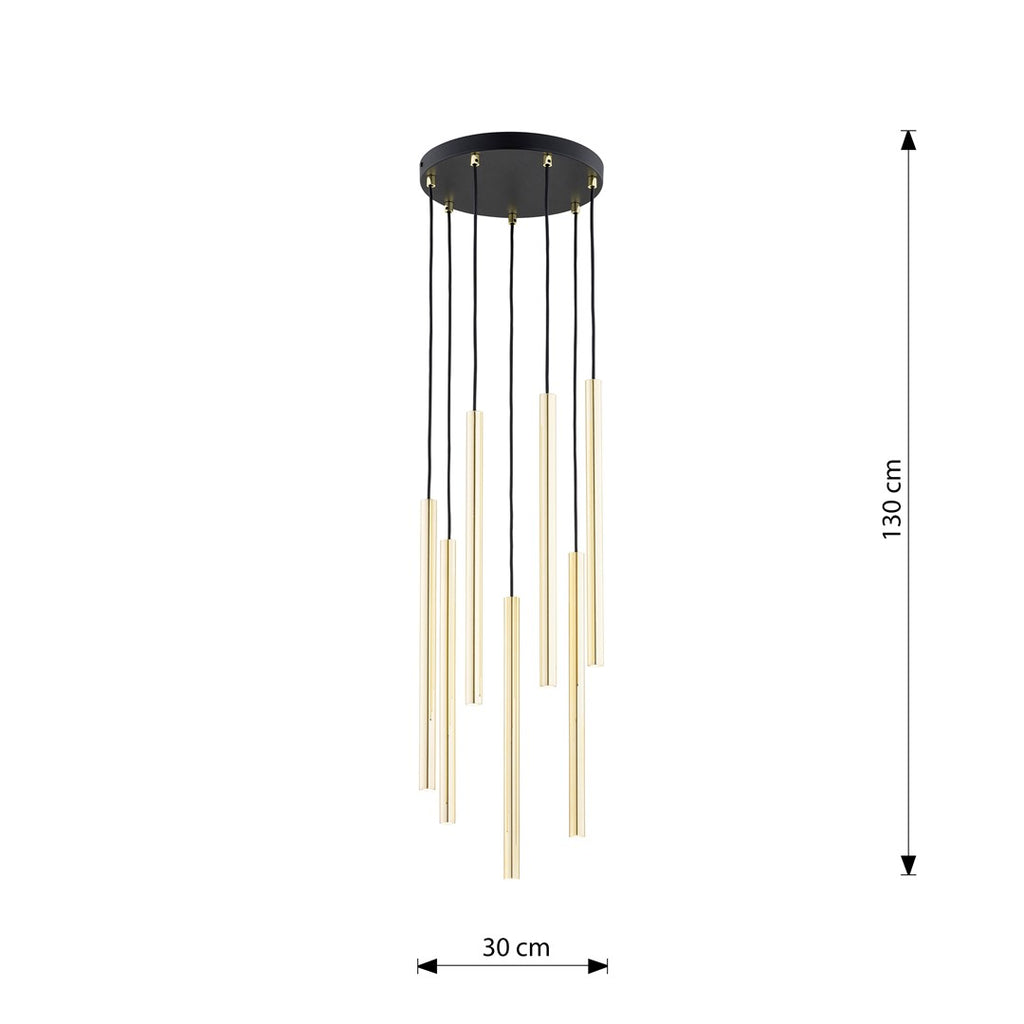 Hanglamp gepoedercoat staal Selter glamour, goud en zwart, 7 lichts, G9, Ø 40 cm canopy, verstelbaar