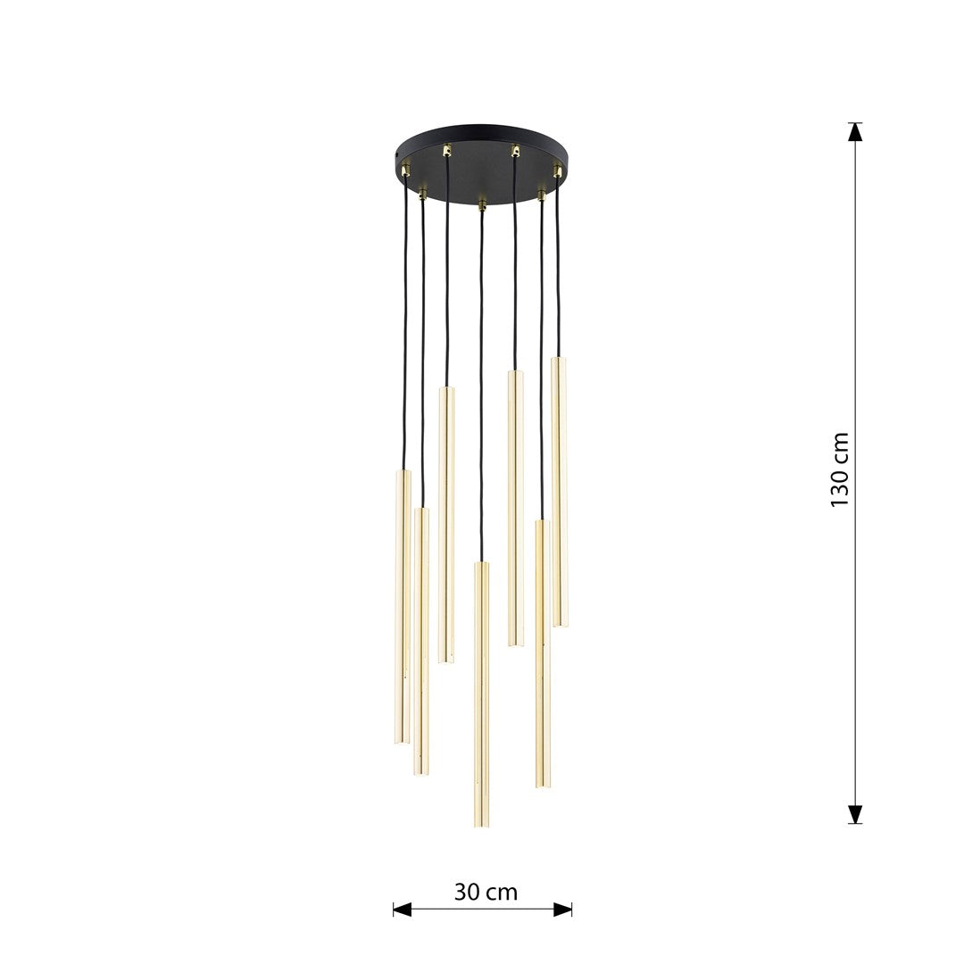 Hanglamp gepoedercoat staal Selter glamour, goud en zwart, 7 lichts, G9, Ø 40 cm canopy, verstelbaar