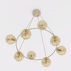 Hanglamp staal en glas Azura, glamour, beige met amber glazen kappen, 9 lichtpunten, Ø 75 cm, eettafel en woonkamer