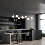 Hanglamp gepoedercoat staal Gravity glamour zwart goud met witte glazen kappen, 8 lichtpunten, 140 cm